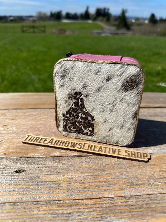 Tooled Ear Tag Cowhide Jewelry Box