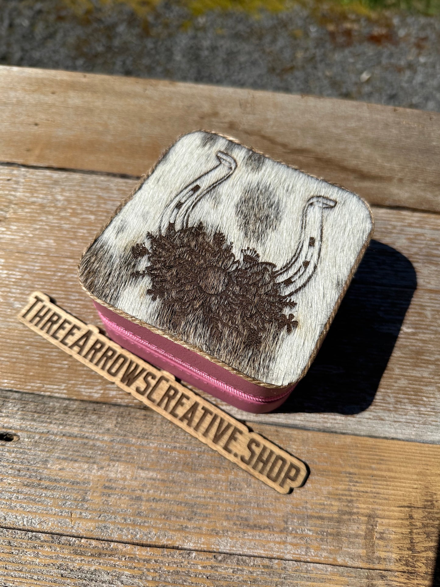 Pink Sunflower Horseshoe Jewelry Box