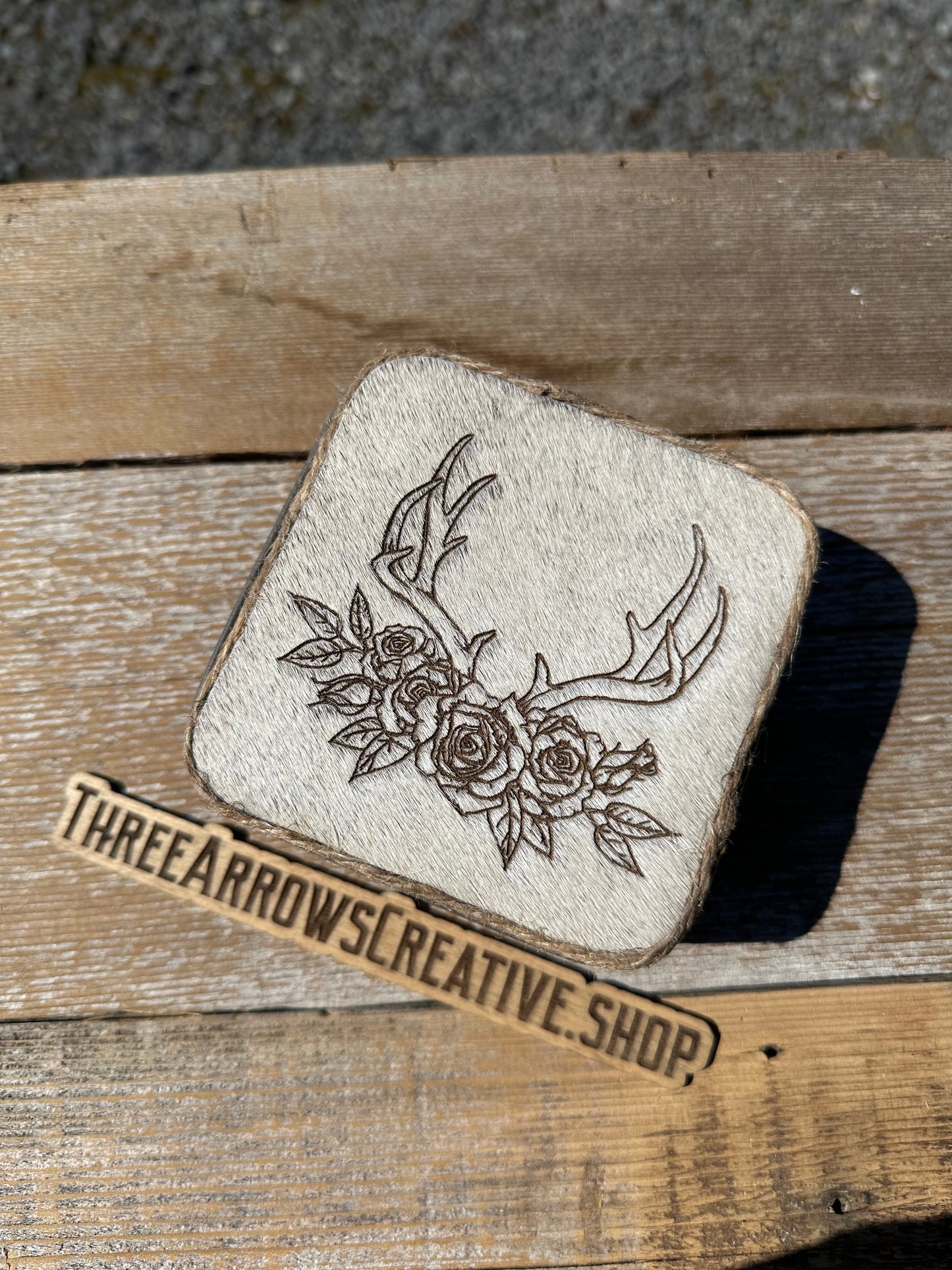 Gray Floral Antler Jewelry Box
