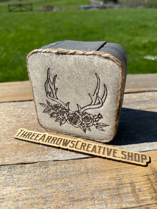 Gray Floral Antler Jewelry Box