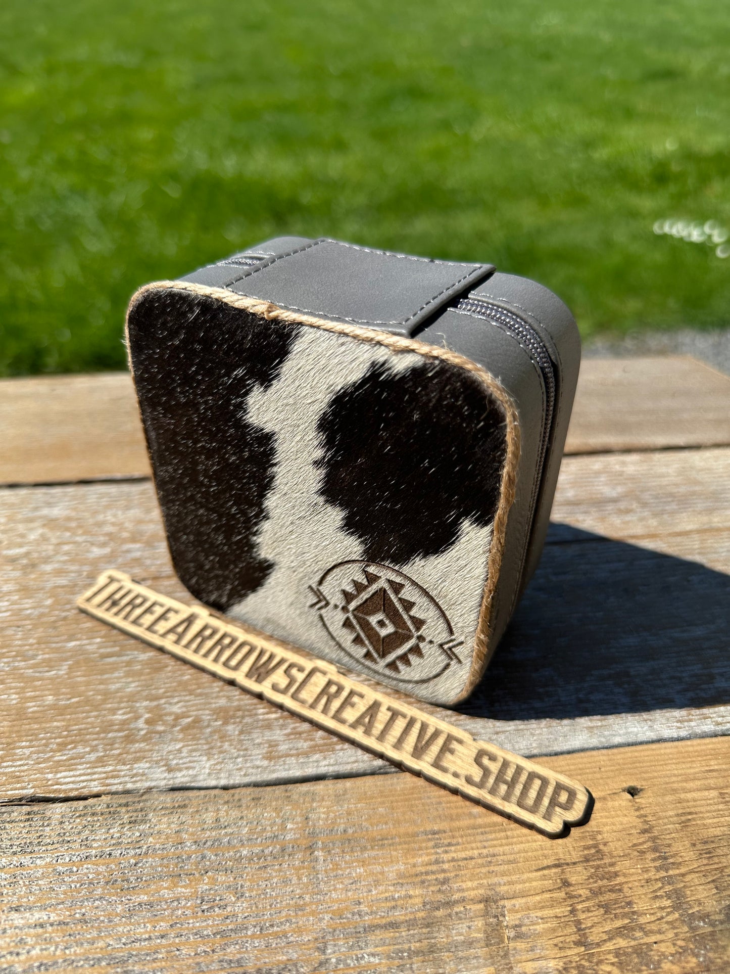 Gray with Black and White Cowhide Jewelry Box