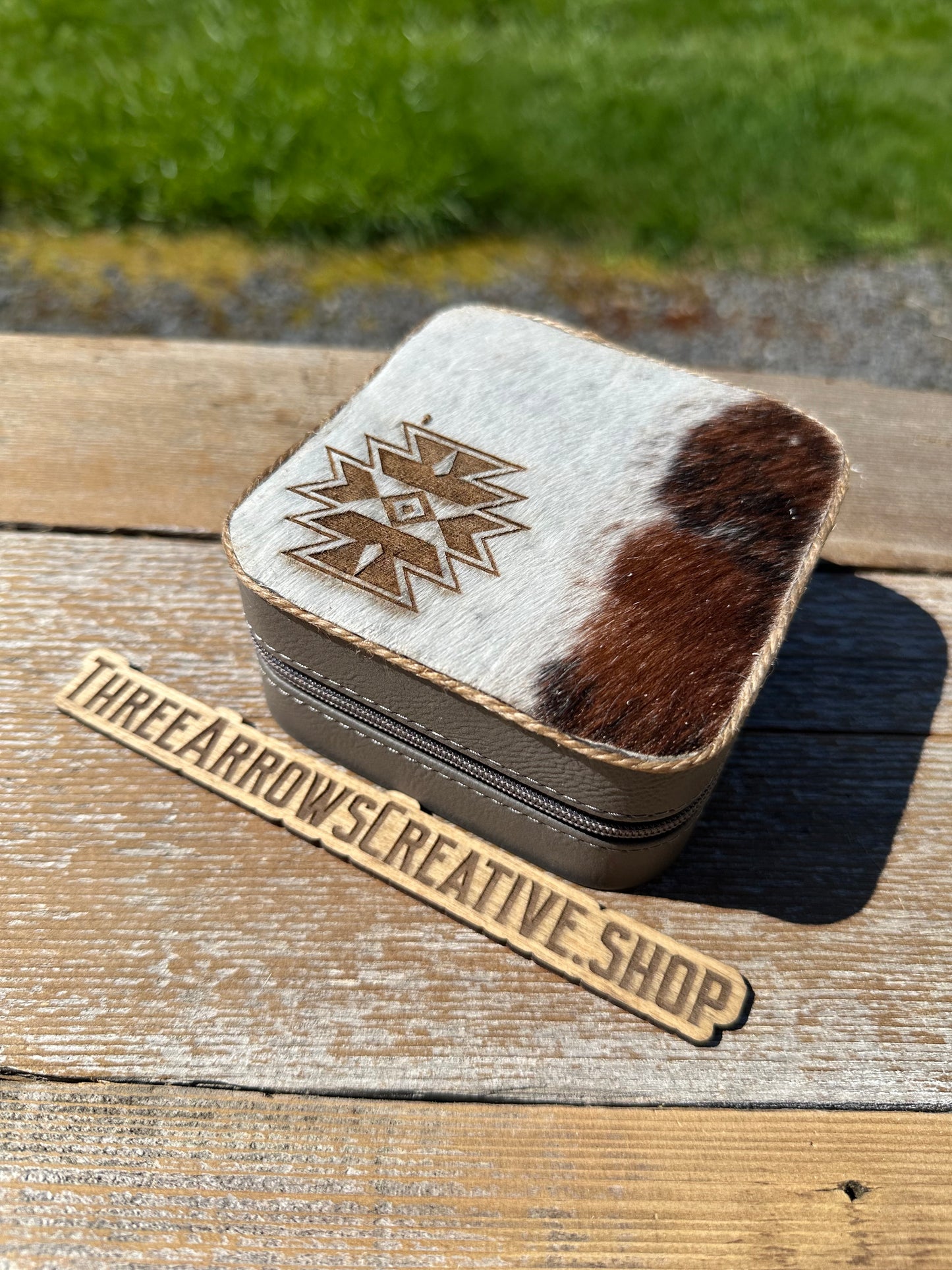 Gray Aztec Cowhide Jewelry Box