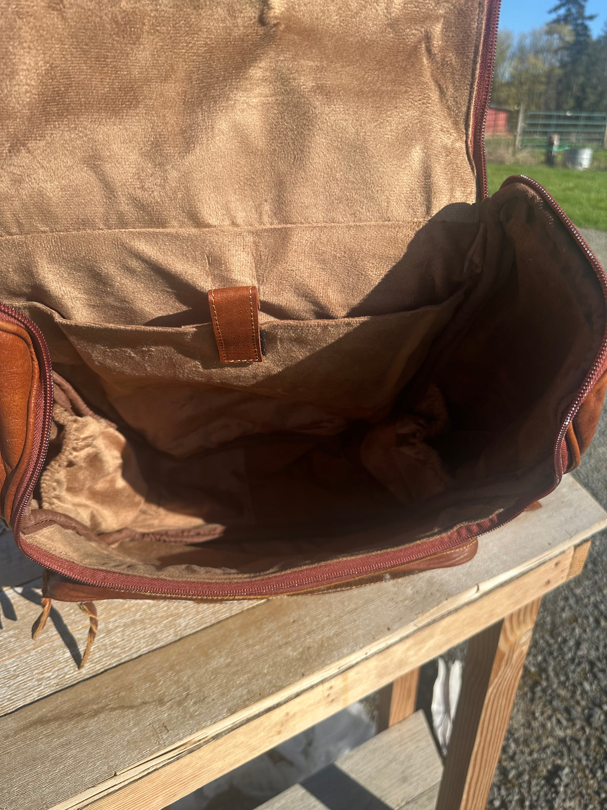 Leather and Cowhide Backpack with Praying Cowboy