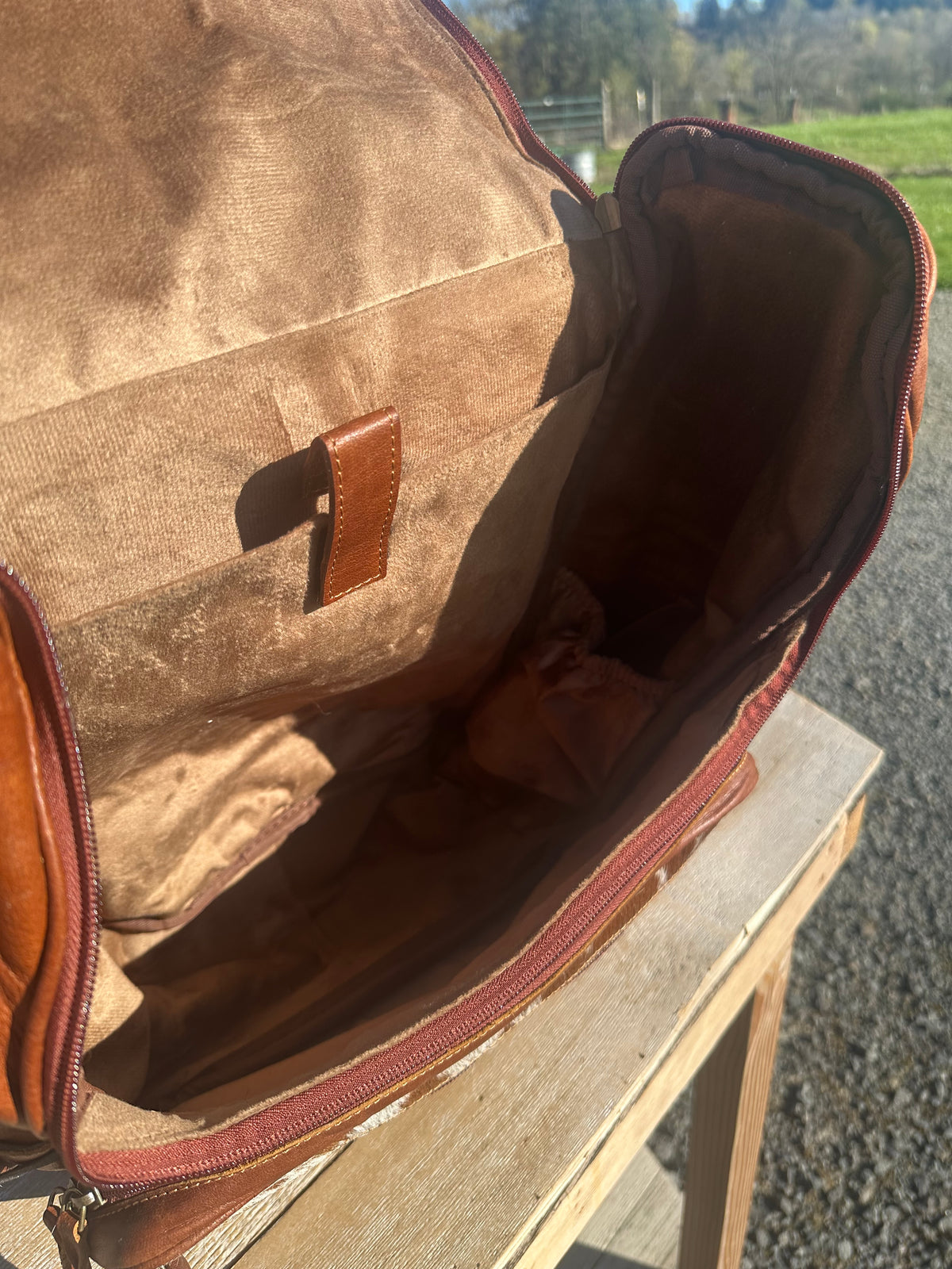 Leather and Cowhide Backpack with Praying Cowboy