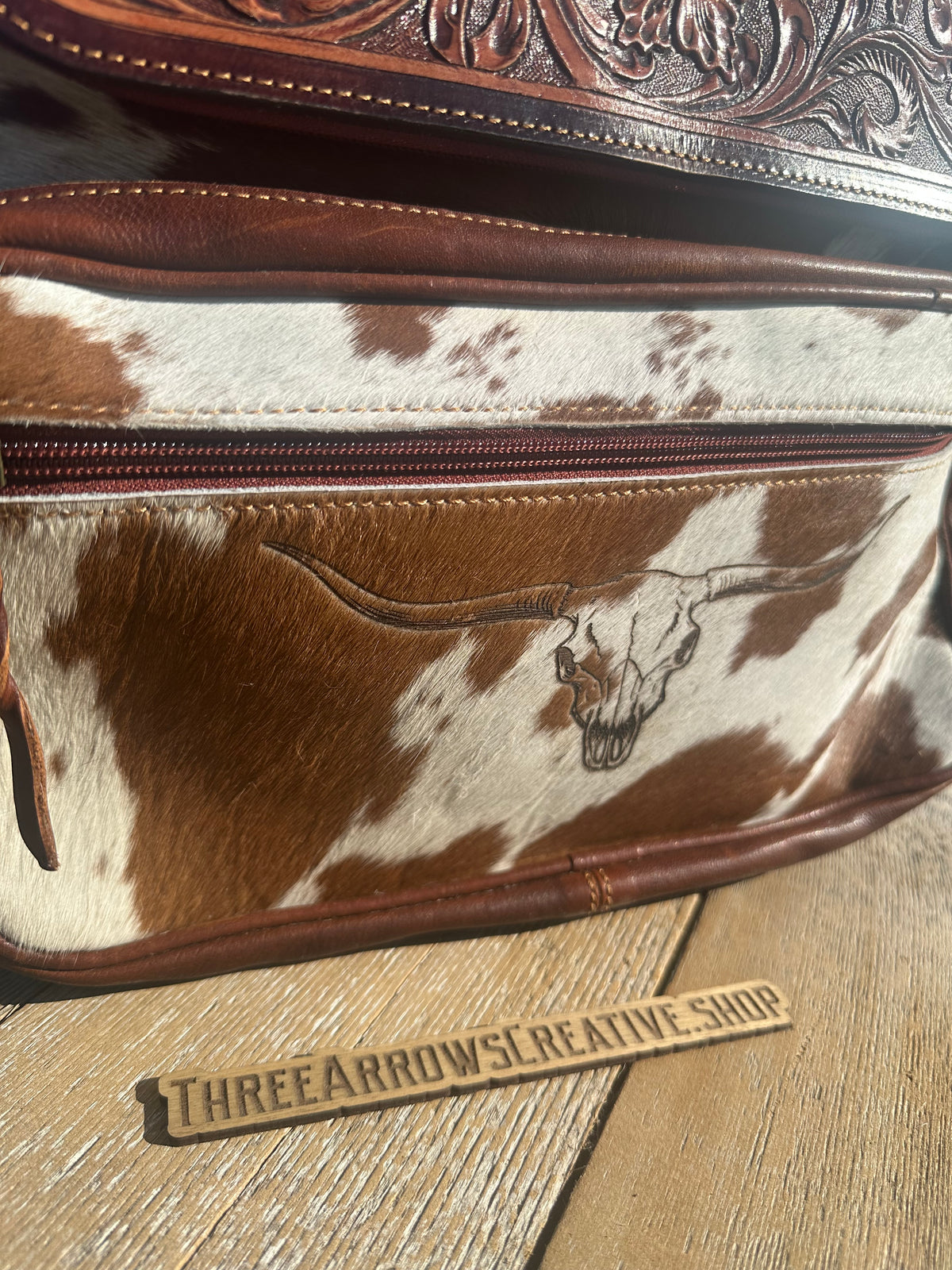 Leather and Cowhide Backpack With Longhorn Skull
