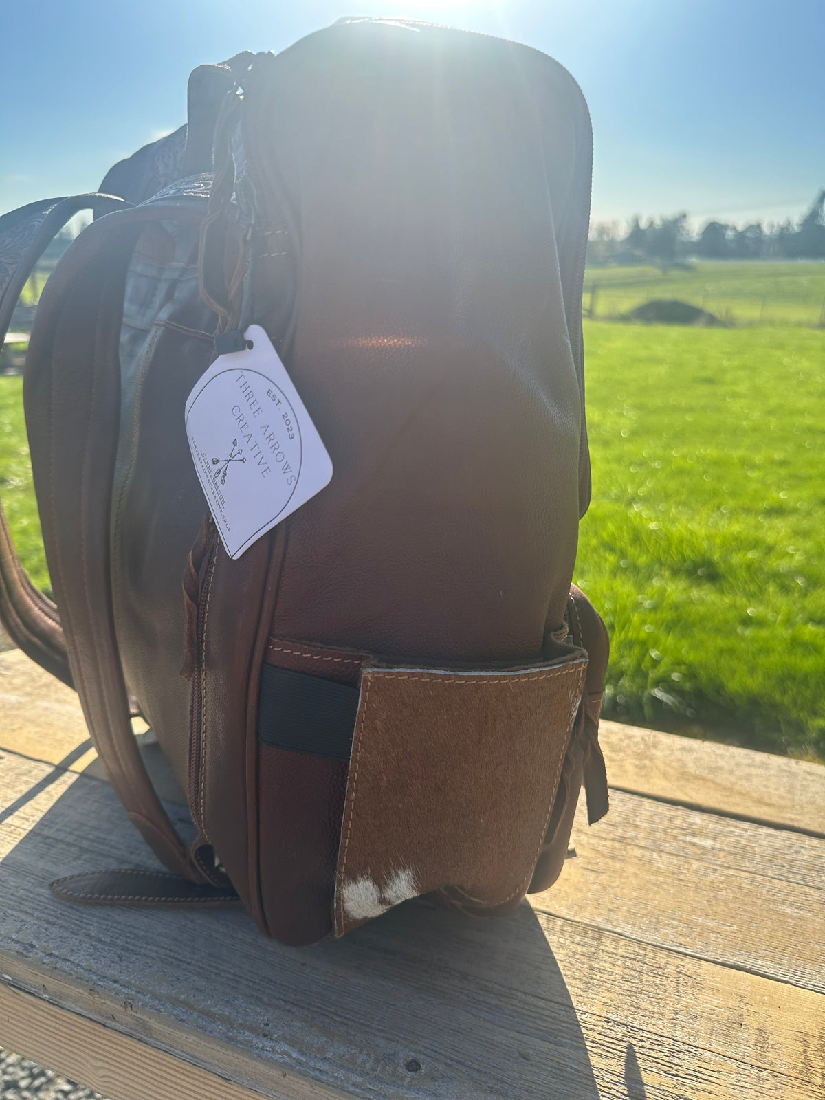 Leather and Cowhide Backpack With Longhorn Skull