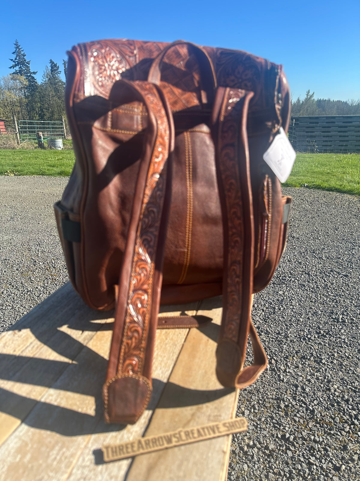 Leather and Cowhide Backpack With Longhorn Skull