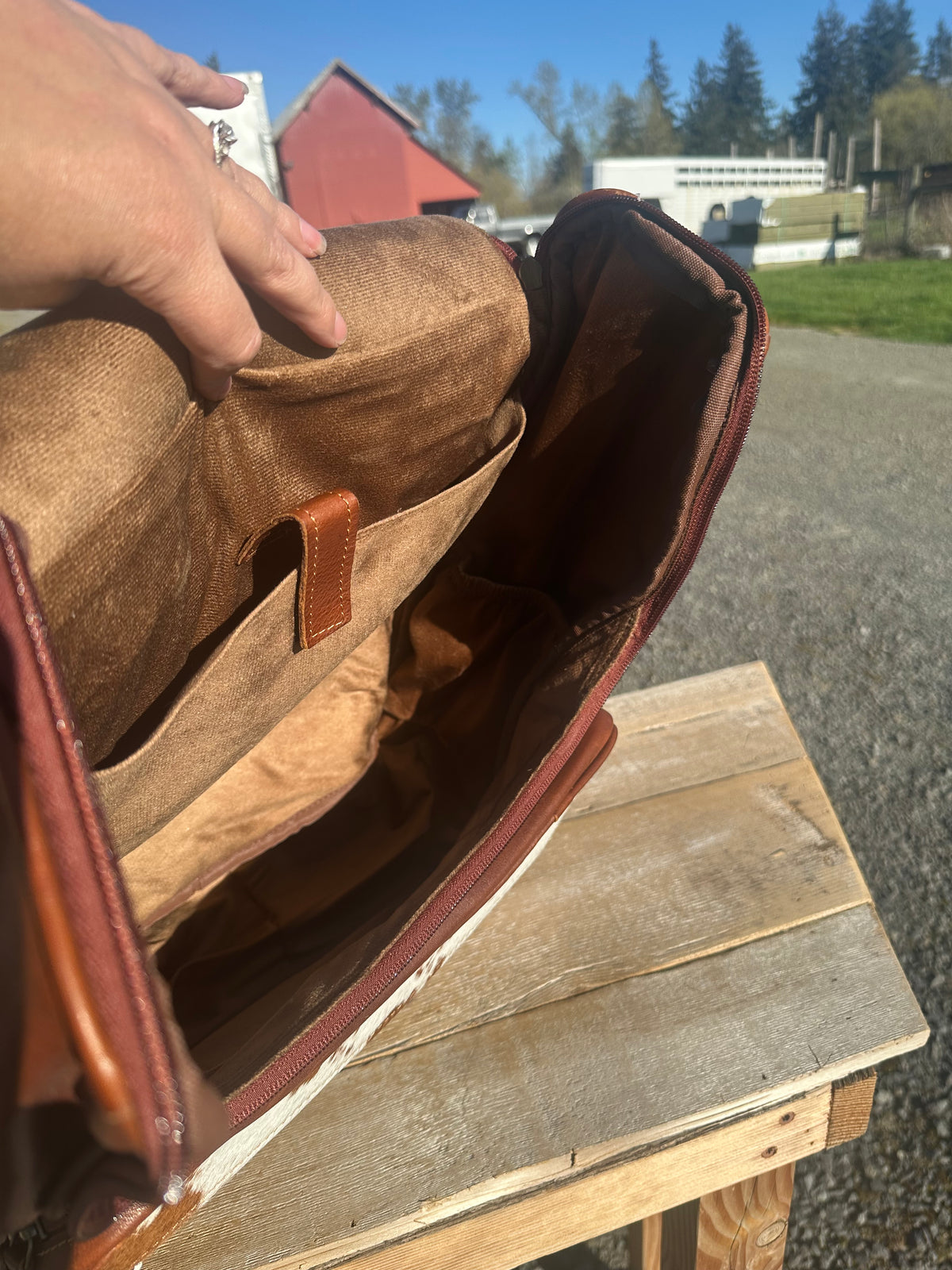 Leather and Cowhide Backpack With Longhorn Skull