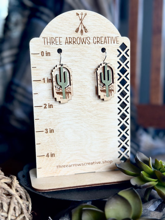 Desert Dream Wood Cactus Earrings