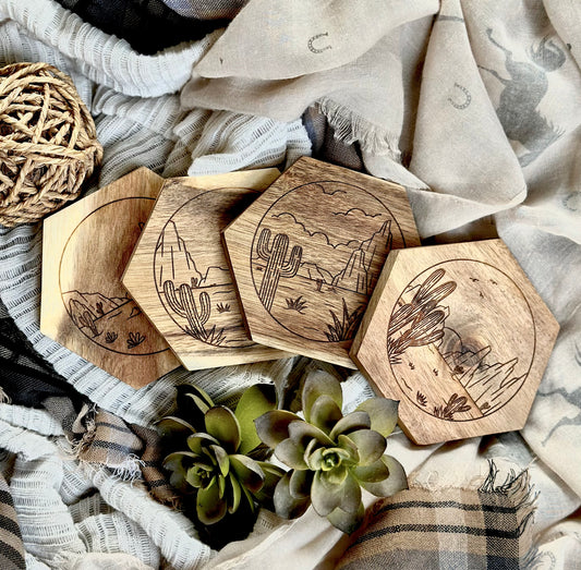 Octagon Desert Scene Coaster Set