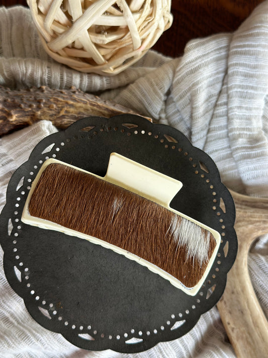 Brown and White Hair on Hide Leather Claw Clip