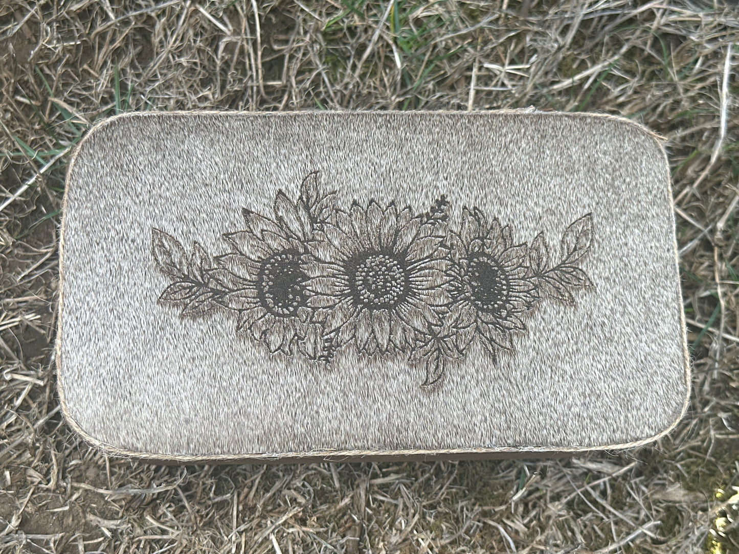 Brown Hide on Hair Sunflower Travel Jewelry Box