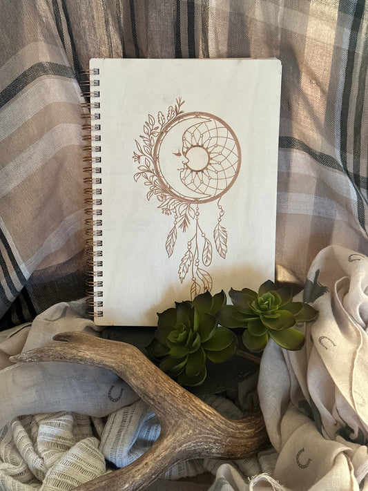 Celestial Dreamcatcher Wood Covered Notebook