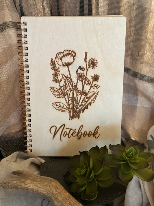 Floral Wood Cover Notebook