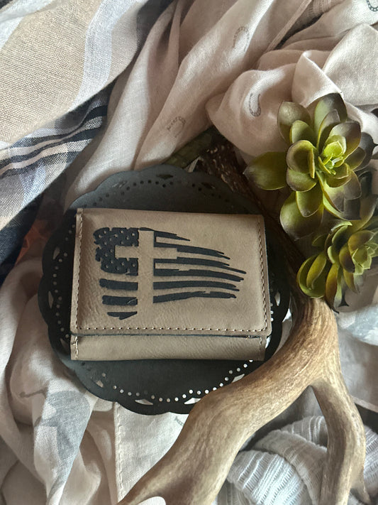 American Flag With Cross Trifold Wallet
