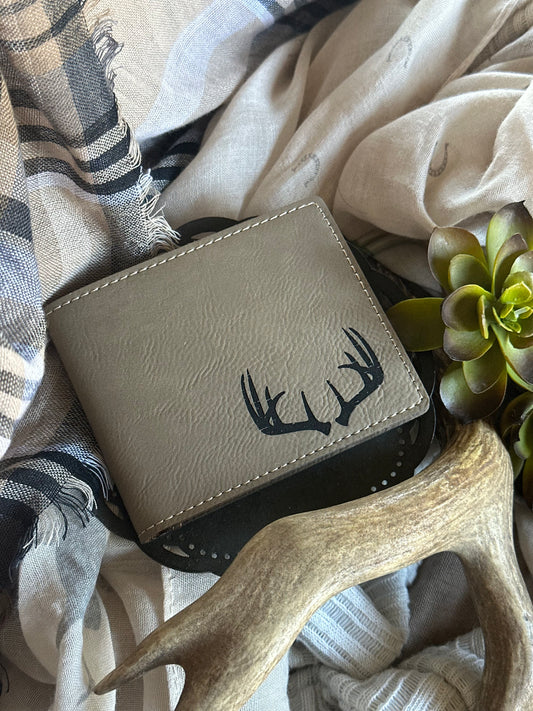 Distressed Deer Antler Bifold Wallet