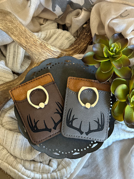 Distressed Deer Antler Phone Wallet With Silver Ring