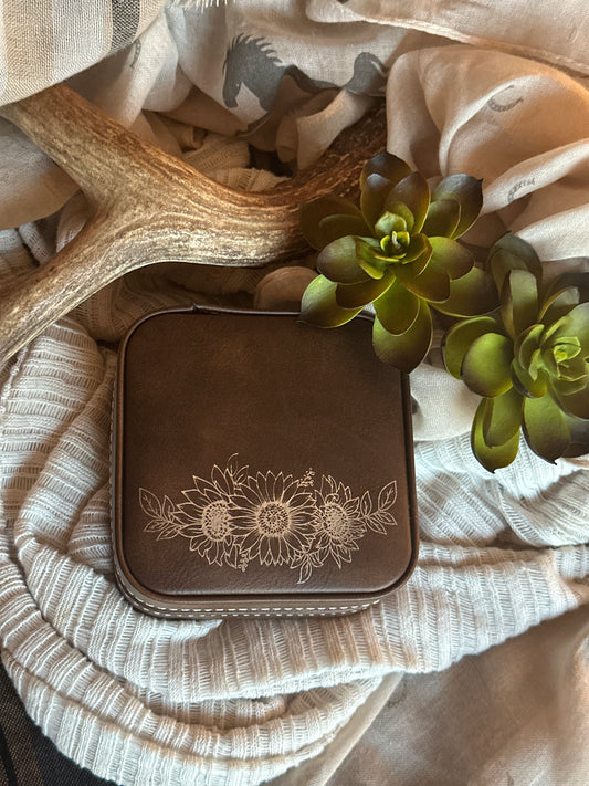 Brown and Silver Sunflower Small Jewelry Box