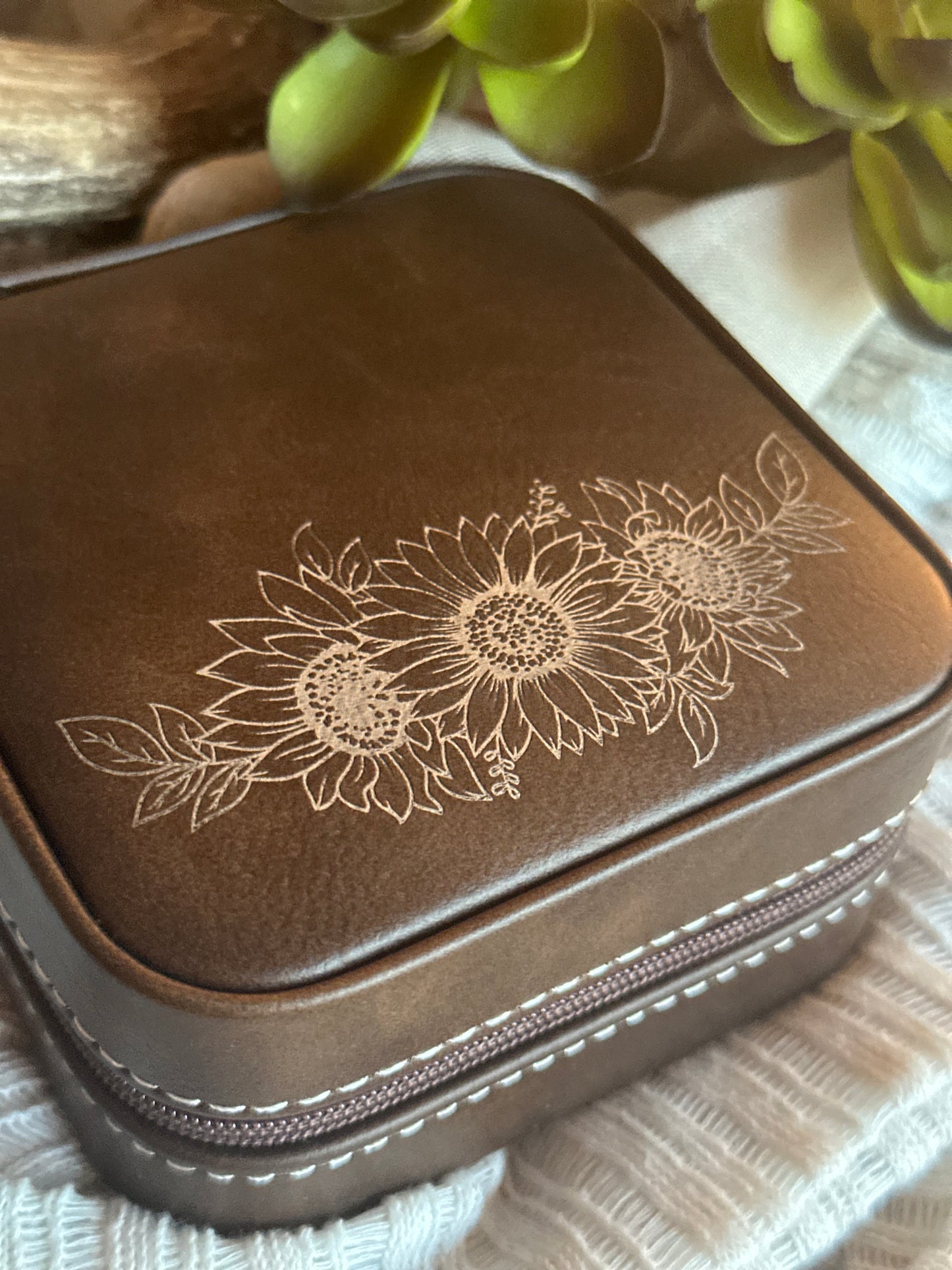 Brown and Silver Sunflower Small Jewelry Box