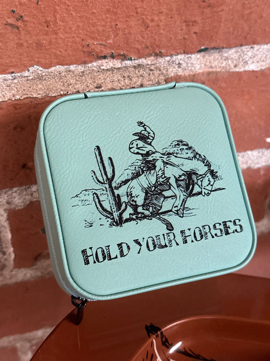 Hold Your Horses Small Teal Travel Jewelry Box