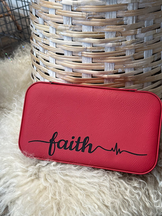 Large Red Faith Travel Jewelry Box