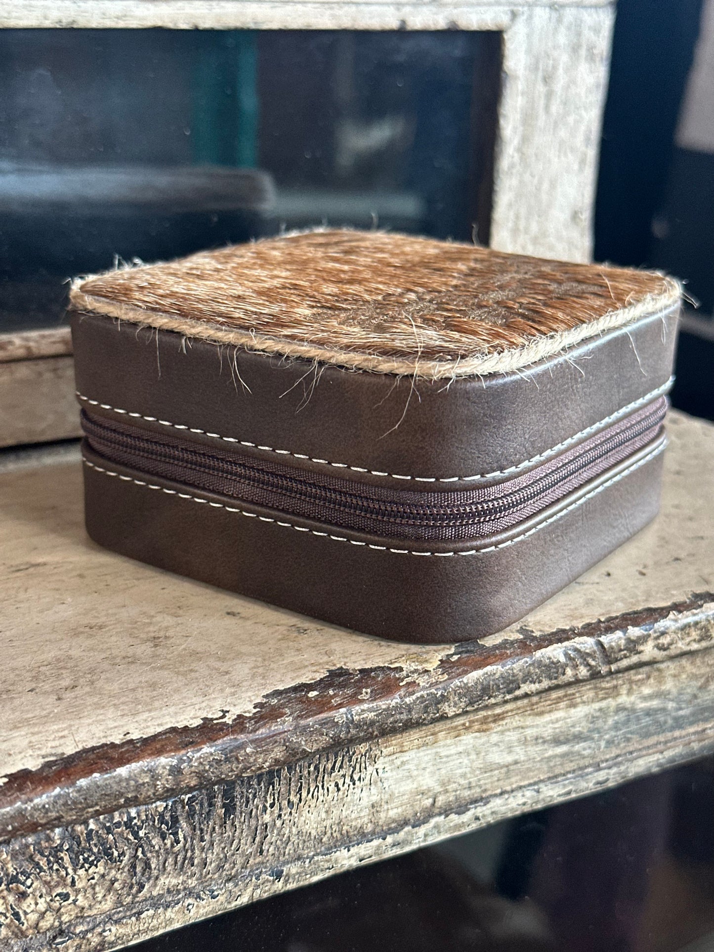 Brown Hair on Hide Sunflower Small Jewelry Box