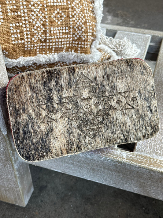 Large Red Aztec Hair on Hide Jewelry Box