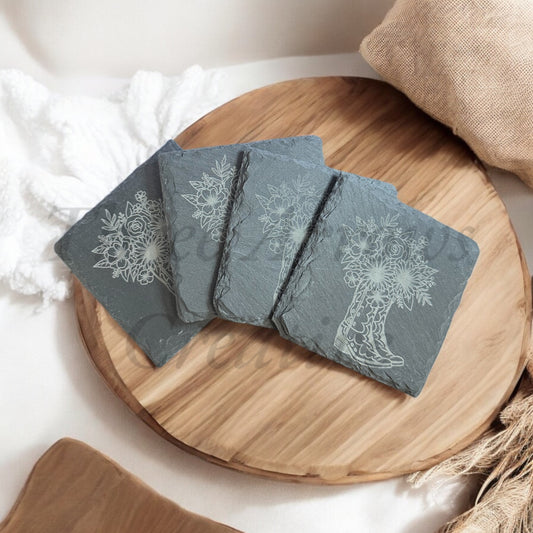Boots & Blooms Slate Coaster Set