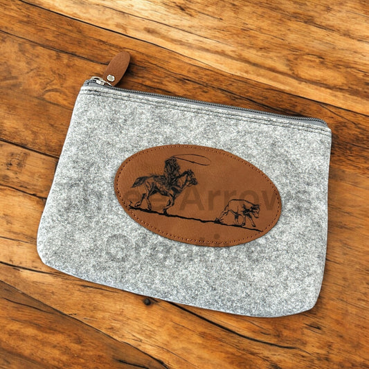 Vintage Cowboy Flannel Felt Zippered Pouch