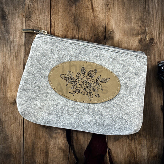 Floral Rose Flannel Felt Zippered Pouch