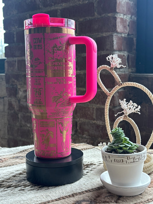Bright Pink and Copper Rodeo Poster Tumbler