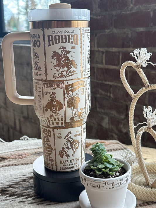 White and Copper Rodeo Poster Tumbler