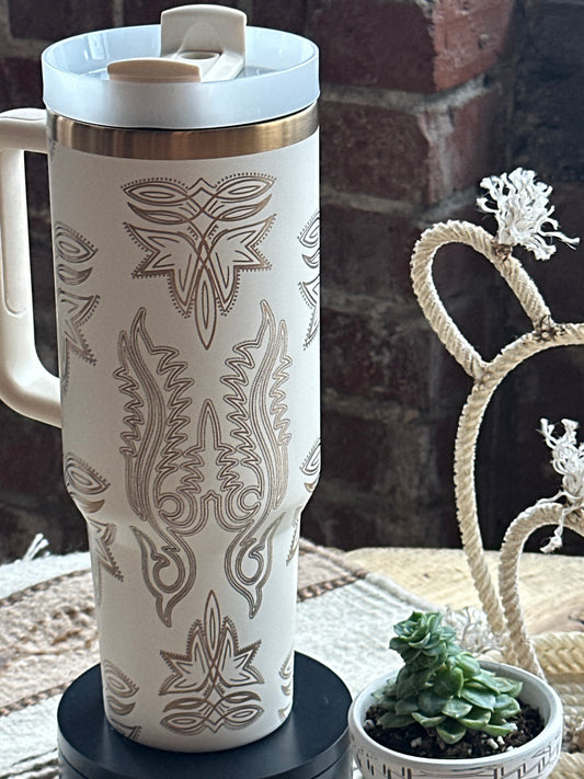 White and Copper Boot Stitch Tumbler