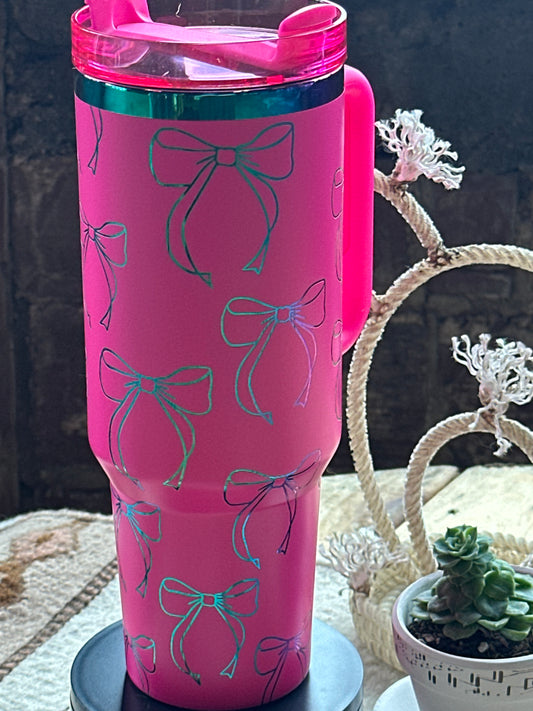 Pink Rainbow Bow Tumbler