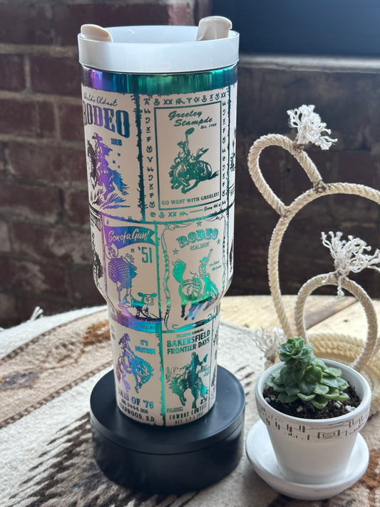 White Rainbow Rodeo Tumbler