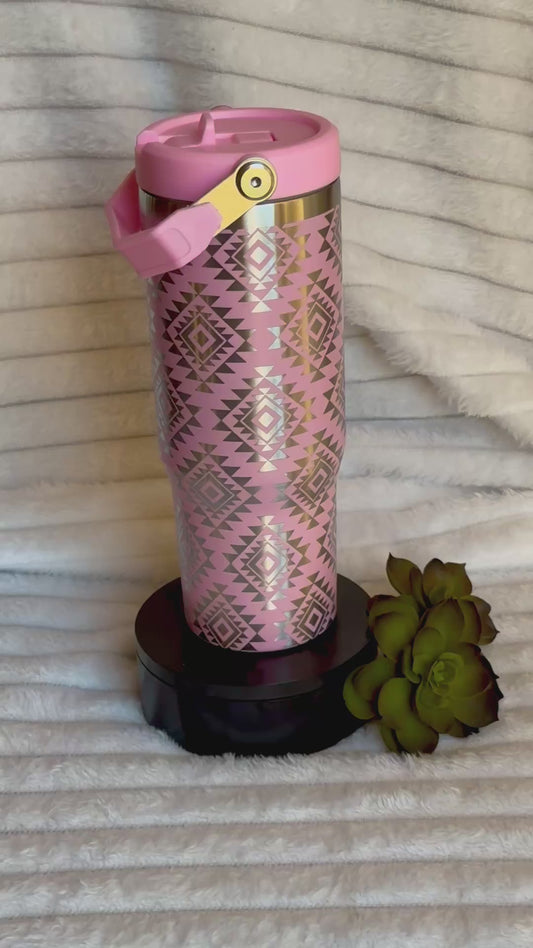 30oz Pink Aztec Flip Straw Tumbler with Handle